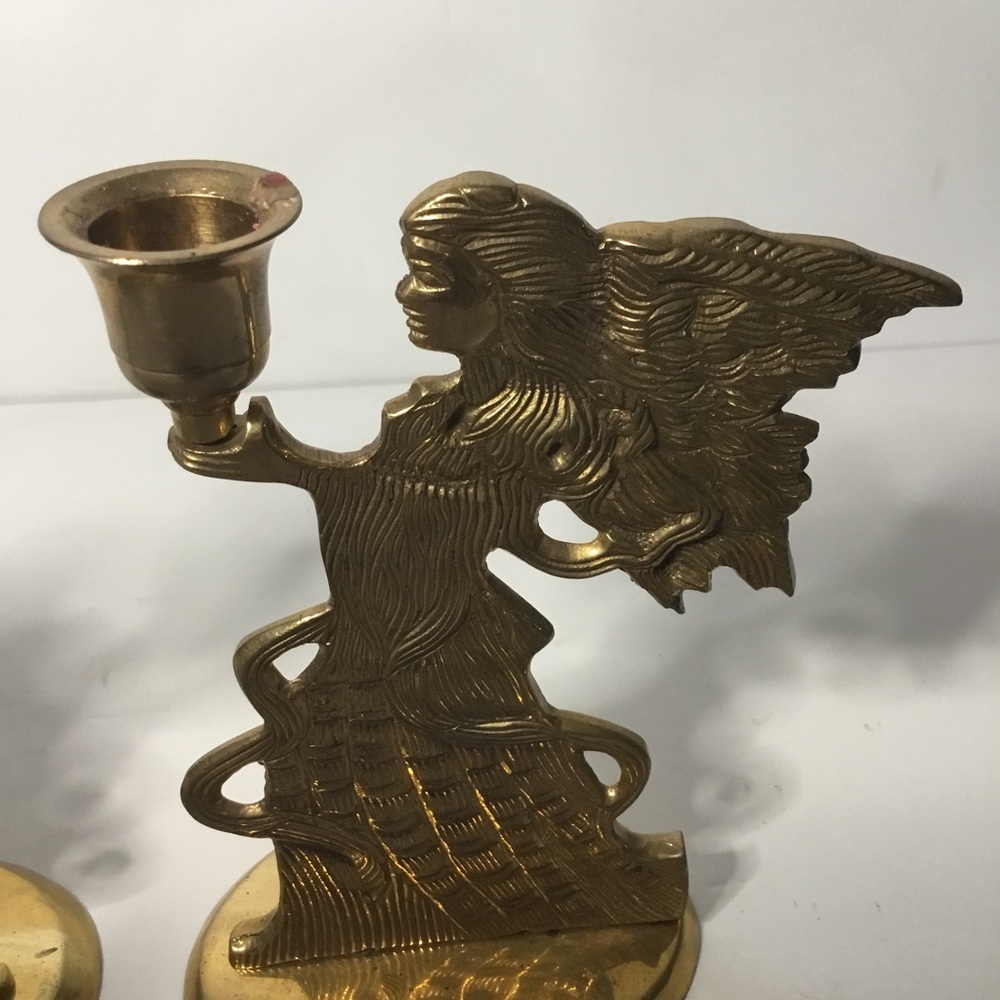 Pair Of Vintage Long-Haired Maiden Brass Taper Candleholders Made In India - Picture 4 of 9